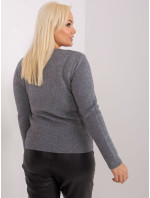 Tmavě šedý dámský svetr plus size velikosti s bambulí