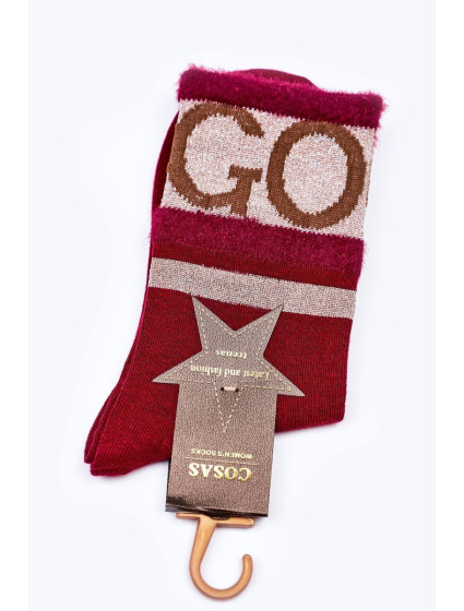 Dámské Bavlněné Ponožky GO-GO S Kožešinou COSAS Burgundské