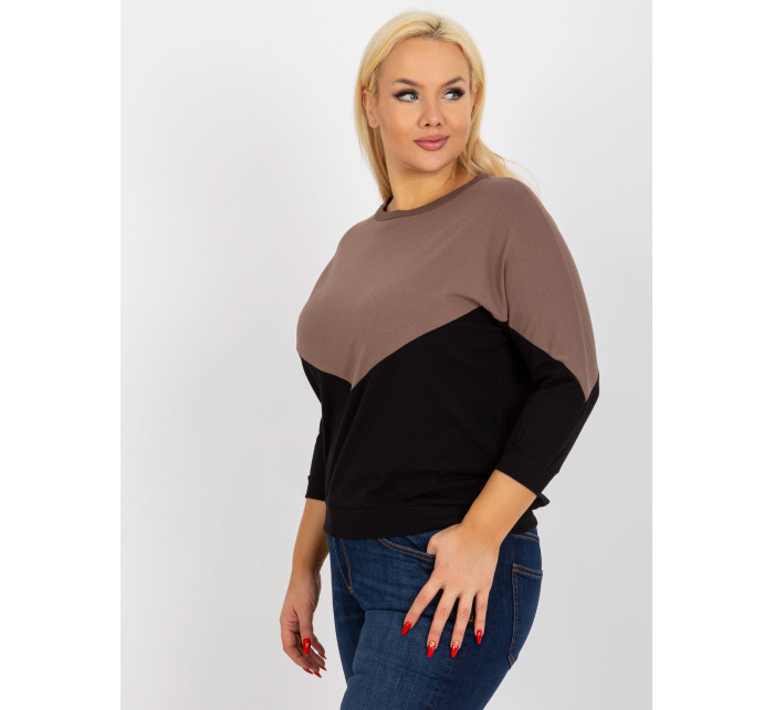 Základní hnědočerná bavlněná halenka plus size