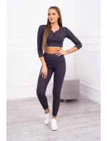 Žebrovaný crop top set z grafitu