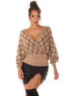 Sexy wrap look sweater with V-Neck