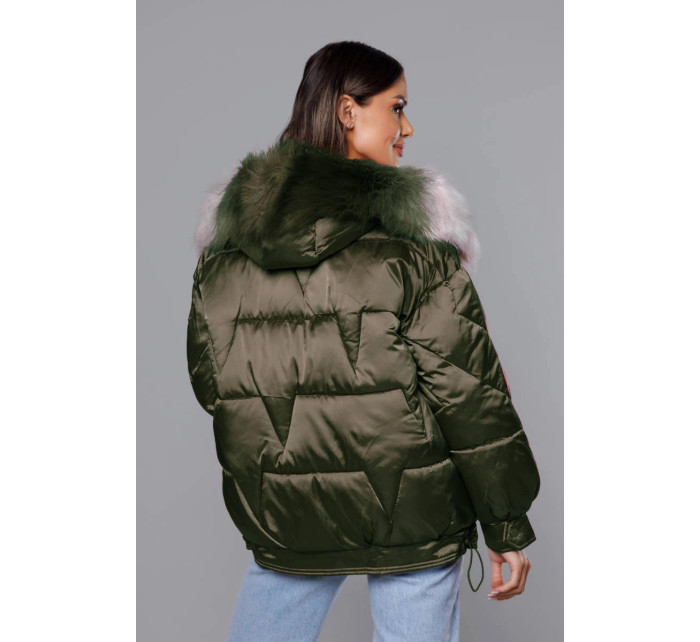 Krátká oversize bunda v khaki barvě (H-1109-13)