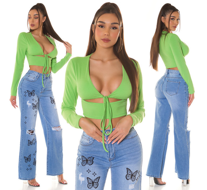 Sexy Koucla Crop Top with Cut Outs and Lacing detail