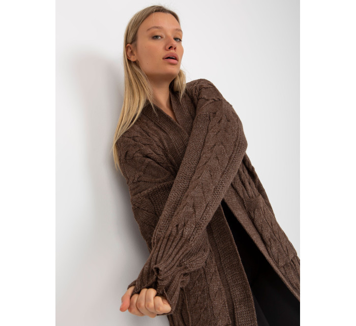 RUE PARIS hnědý maxi cardigan s kapsami