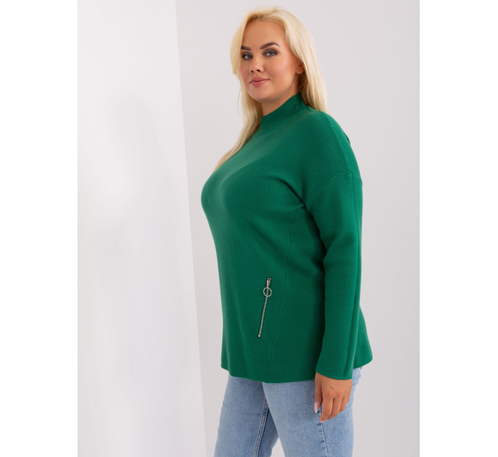 Tmavě zelený dámský svetr plus size velikosti se zipy