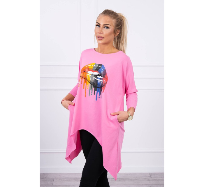 Oversize halenka s potiskem model 18747009 rtů světle růžová - K-Fashion