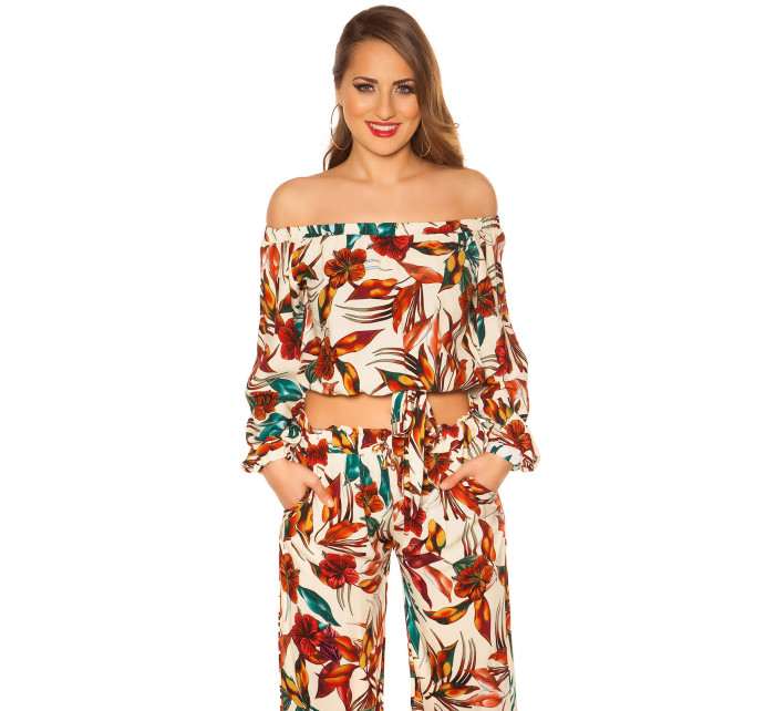 Sexy off shoulder shirt floral print with loop