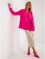 RUE PARIS dámský fluo růžový oversize svetr s límečkem