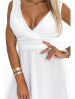 CELESTINA - Elegantní bílé dámské tylové šaty s výstřihem a mašličkou 541-1