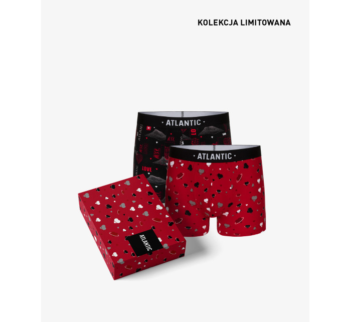 Pánské boxerky Love ATLANTIC 2Pack + dárková krabička - černá, červená