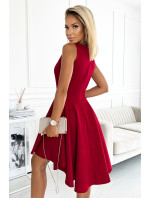 Elegantní dámské červené šaty s a s delší zadní částí model 17859928 - numoco