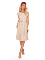 LILA Béžové dámské plisované šaty s krátkými rukávy model 17014915 - numoco
