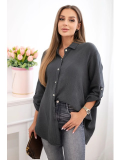 Bavlněná mušelínová košile Plus Size grafit