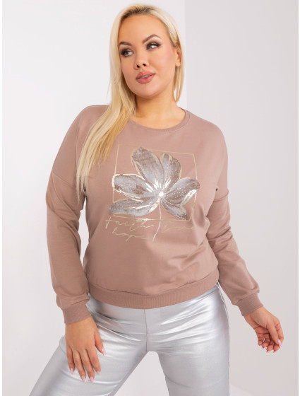 Tmavě béžová halenka plus size s aplikací