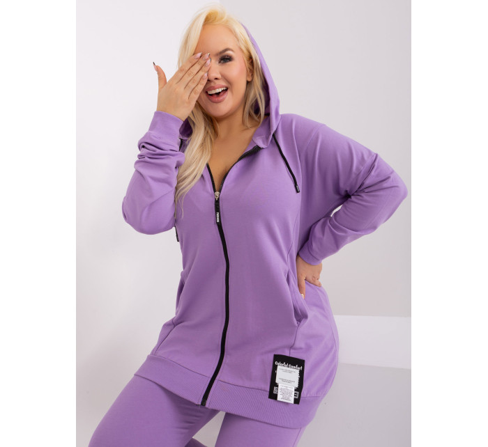 Světle fialový set plus size s mikinou na zip