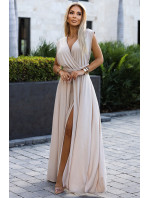 Elegantní béžové dlouhé dámské šaty s a s model 20110813 - numoco