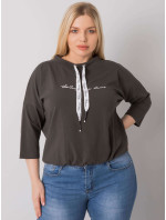 Tmavá khaki halenka plus size velikosti s nápisem Perry