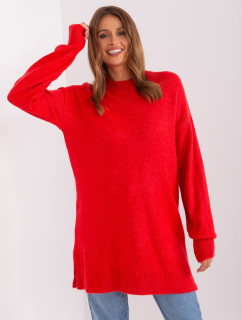Červený oversize svetr s kulatým výstřihem