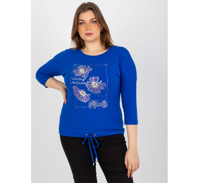 Dámská halenka plus size s 3/4 rukávy a potiskem - modrá