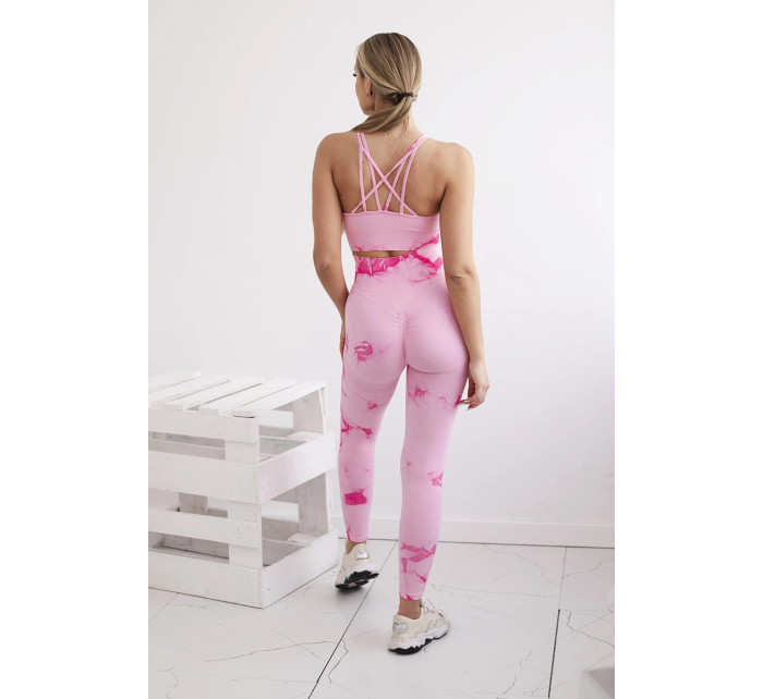 Dámský fitness set top + push up legíny -  růžová/fuchsiová