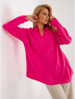 RUE PARIS dámský fluo růžový oversize svetr s límečkem