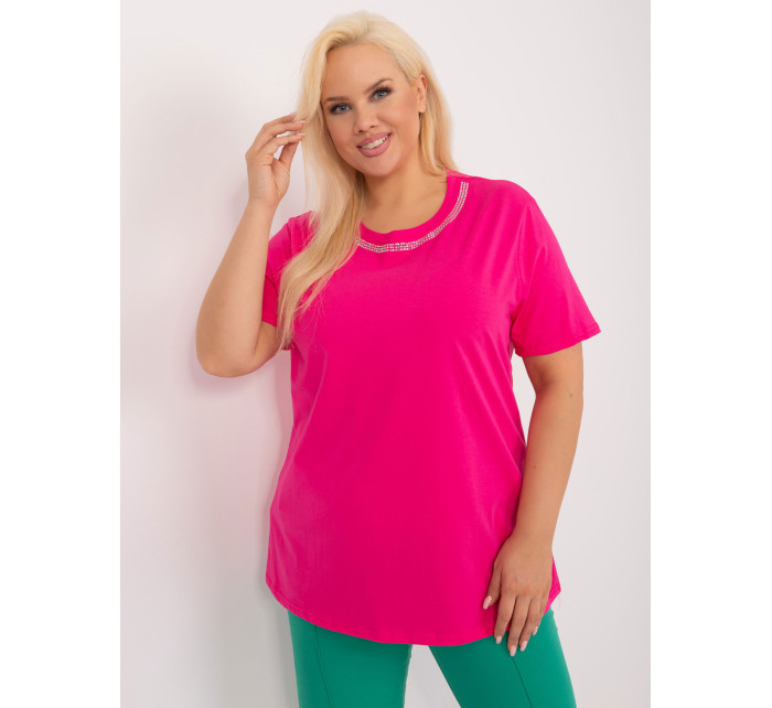 Tmavě růžová halenka plus size s krátkým rukávem