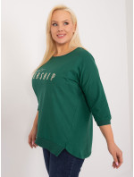 Tmavě zelená blůza plus size s aplikací