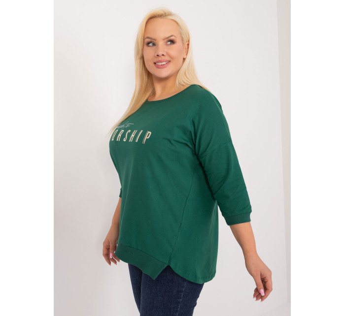 Tmavě zelená blůza plus size s aplikací