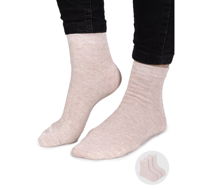 Yoclub Dívčí ponožky hladké se stříbrnou nití 3-pack SKA-0025G-6700 Beige