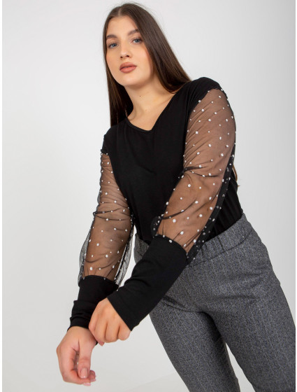 Dámská černá halenka plus size s ozdobnými rukávy