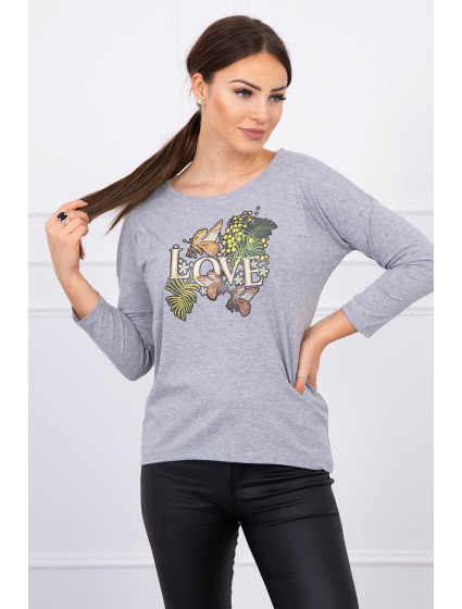 Blouse with Love print gray