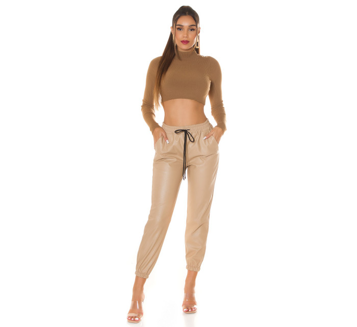 Trendy Highwaist leatherlook pants "Joggerstyle"