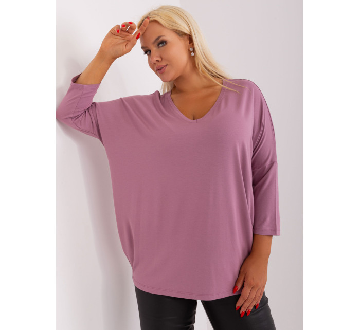 Prašně růžová halenka plus size velikosti s 3/4 rukávy