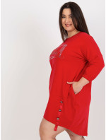 Červené mikinové šaty plus size s nápisem