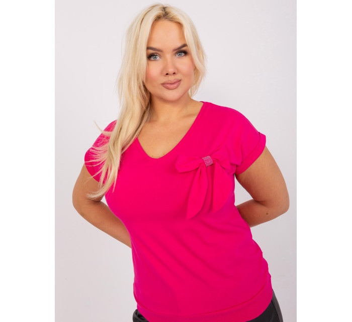 Fuchsiová dámská halenka plus size s mašlí