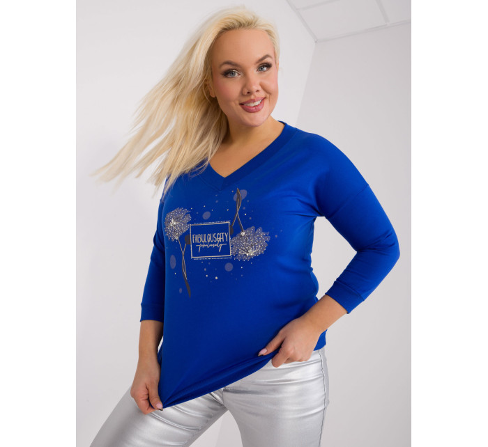 Dámská kobaltová halenka plus size s aplikacemi