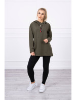 Tunika na zip s kapucí Oversize khaki barva