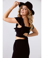 Černý crop top set se širokými nohavicemi