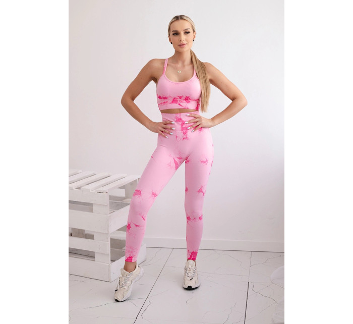 Fitness set top+ legíny push up růžová + fuchsiová