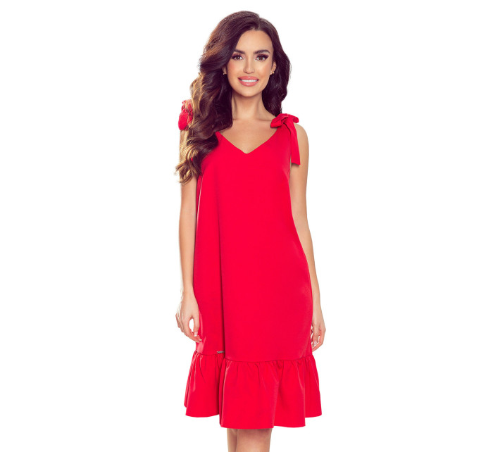 ROSITA - Červené dámské šaty s mašličkami na ramenou a s volánkem 306-1