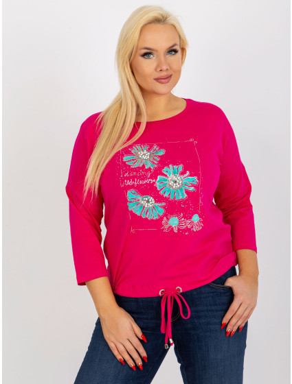 Dámská halenka plus size s 3/4 rukávy a potiskem - fuchsiová