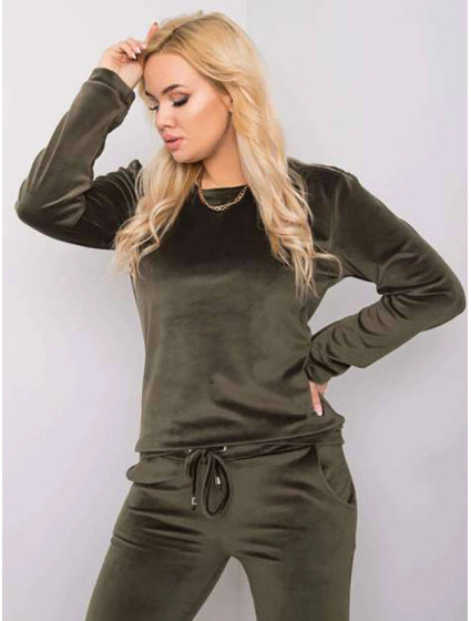 Dámská velurová plus size souprava v khaki barvě (6085)