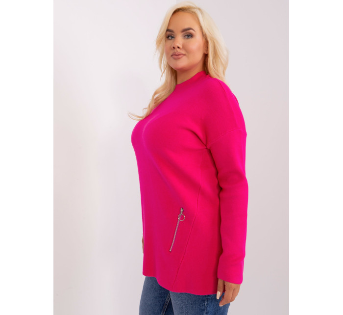 Fuchsiový dámský svetr plus size velikosti se zipy