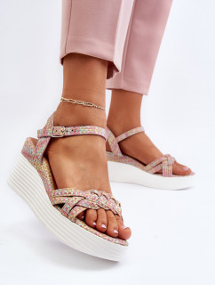 Dámské sandály na klínu PS19 Růžová vícebarevná s bílou - Seastar