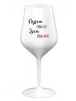 NEJSEM ONLINE JSEM ONWINE - bílá nerozbitná sklenice na víno 470 ml