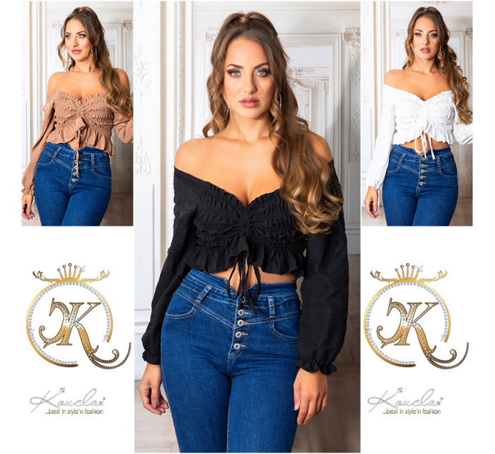 Sexy ruffled Cropped Carmen Top