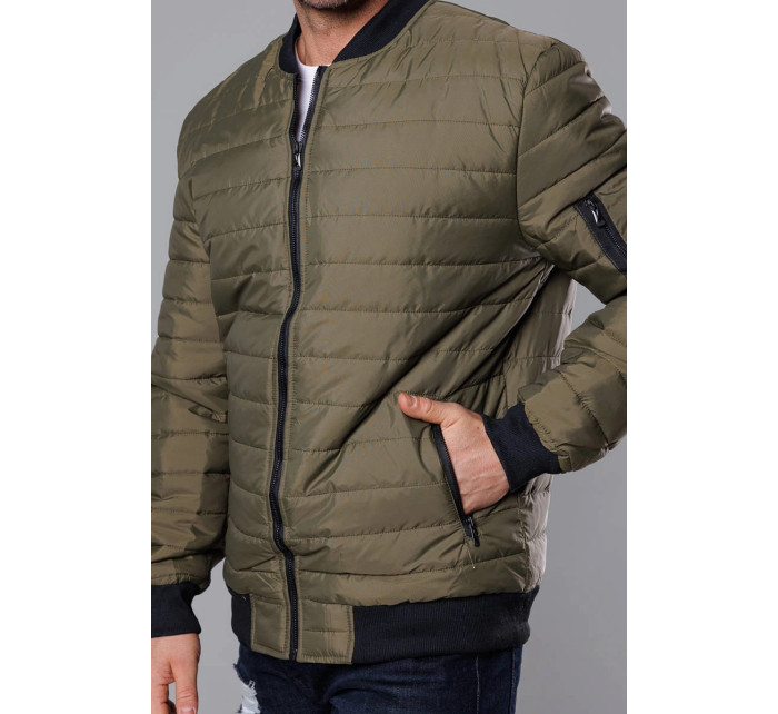 Prošívaná pánská bunda typu "bomber" v khaki barvě model 18344859 - J.STYLE