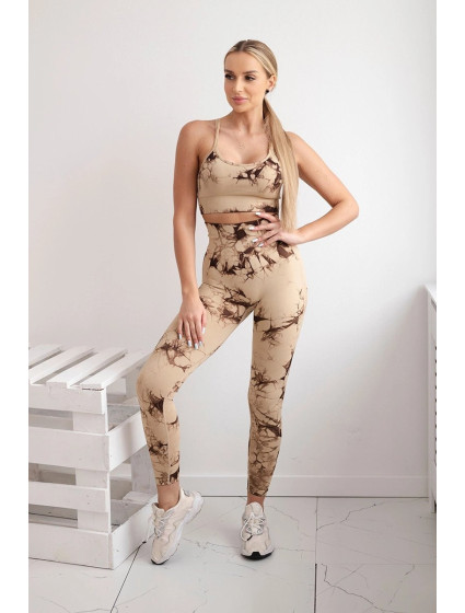 Dámský fitness set top + push up legíny -  béžová Camel