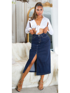 Sexy Highwaist Dark Denim Maxiskirt with Slit