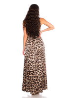 Sexy maxi neck-dress with animalprint and belt